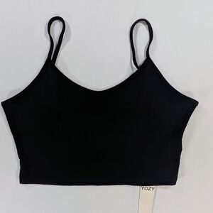 YOZY Women's Black Cropped Athletic Ribbed Tank Top With Straps Size XLarge